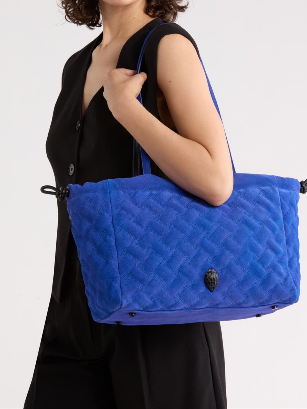 Kurt Geiger Blue Quilted Leather Suede Tote Bag Double Handle Shoulder Bag Soft